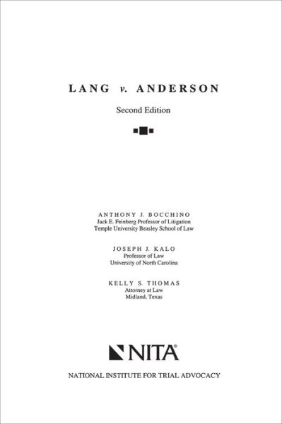 Lang v. Anderson - Anthony J. Bocchino - Books - NITA - 9781556817410 - June 23, 2001