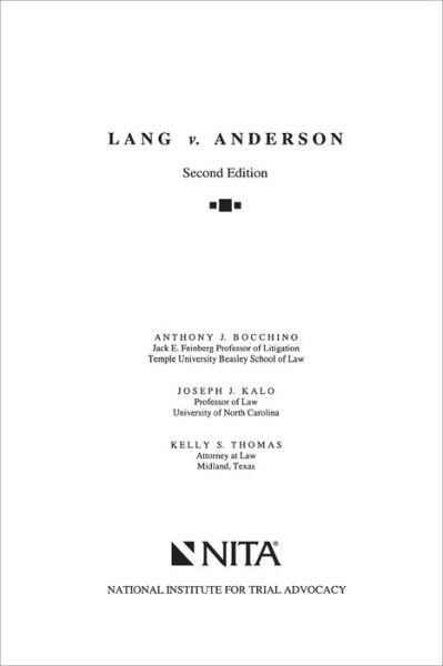 Lang v. Anderson - Anthony J. Bocchino - Bøker - NITA - 9781556817410 - 23. juni 2001