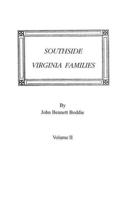 Cover for John Bennett Boddie · Southside Virginia Families, Volume II (Taschenbuch) (2009)