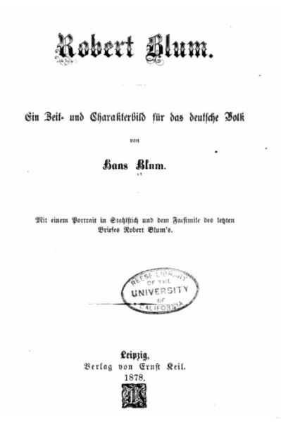 Cover for Hans Blum · Robert Blum, Ein Zeit- Und Charakterbild Fur Das Deutsche Volk (Paperback Book) (2015)