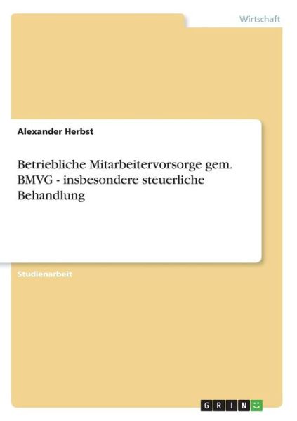 Cover for Herbst · Betriebliche Mitarbeitervorsorge (Book)