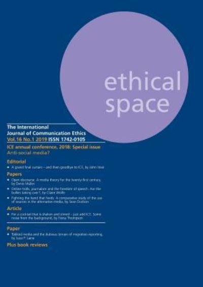 Cover for Richard Lance Keeble · Ethical Space Vol.16 Issue 1 (Paperback Book) (2019)