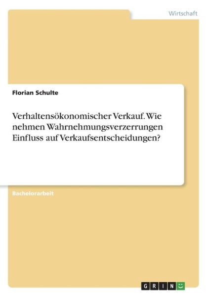 Cover for Schulte · Verhaltensökonomischer Verkauf. (Book)