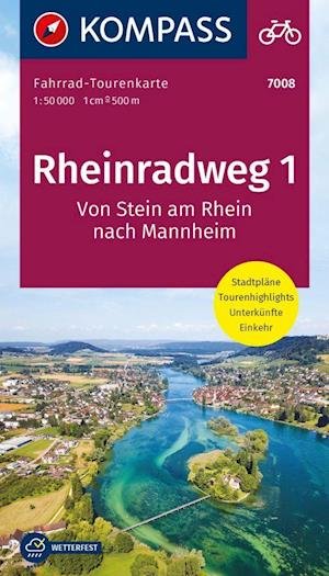 Cover for Mair-Dumont / Kompass · Kompass Fahrradkarte: Rheinradweg 1: Vom Stein am Rhein (Bodensee) nach Mannheim (Hardcover Book) (2023)