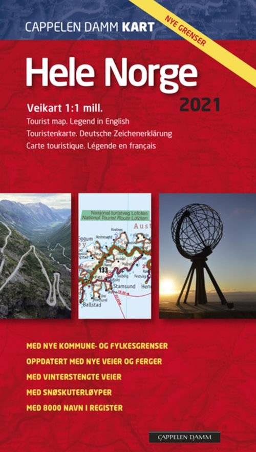 Cover for Cappelen Damm · CK: Hele Norge 2021 : veikart = tourist map = Touristenkarte = carte touristique (Hardcover Book) (2021)