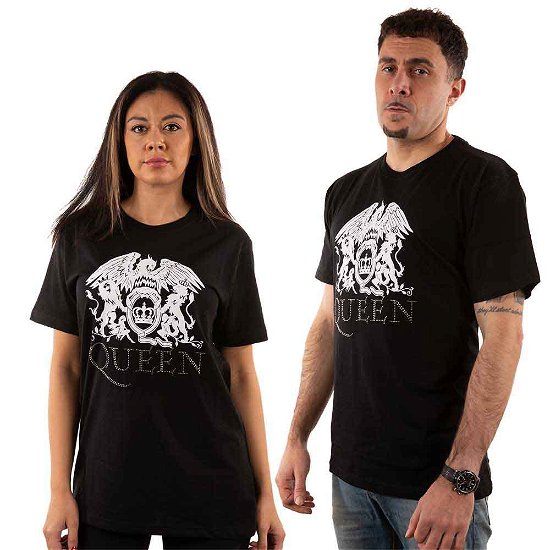 Queen Unisex T-Shirt: Crest Logo (Embellished) - Queen - Merchandise -  - 5056170674416 - 