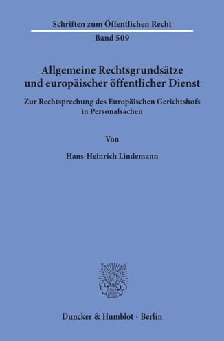 Cover for Lindemann · Allgemeine Rechtsgrundsätze u (Buch) (1986)