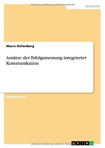 Cover for Eichenberg · Ansätze der Erfolgsmessung i (Bog) [German edition] (2013)