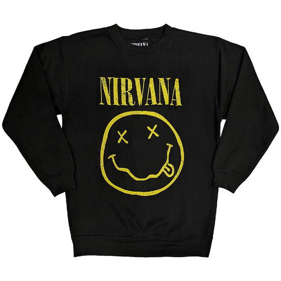 Cover for Nirvana · Nirvana Unisex Sweatshirt: Yellow Happy Face (Black) (CLOTHES) [size XS] (2024)