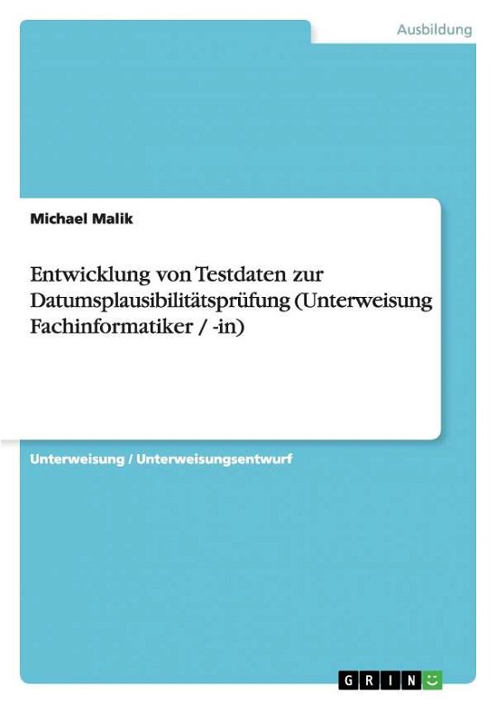 Cover for Malik · Entwicklung von Testdaten zur Dat (Book) [German edition] (2013)