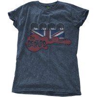 Cover for The Beatles · The Beatles Unisex T-Shirt: Guitar &amp; Flag (Snow Wash) (T-shirt) [size S] [Blue - Unisex edition] (2017)