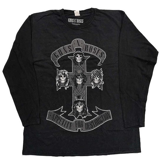 Guns N' Roses Unisex Long Sleeve T-Shirt: Monochrome Cross (Wash Collection) - Guns N Roses - Merchandise -  - 5056561017419 - 