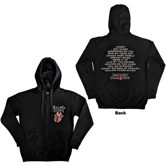 The Rolling Stones Unisex Zipped Hoodie: Hackney Diamonds Tracklist (Back Print) - The Rolling Stones - Koopwaar -  - 5056737212419 - 