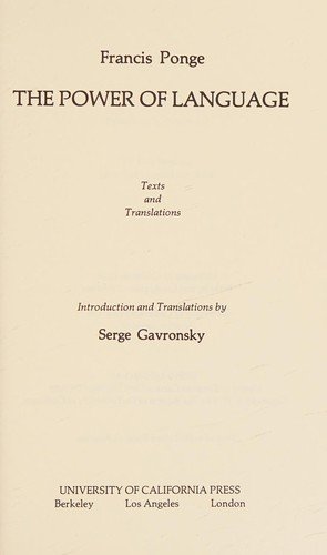 Francis Ponge - Serge Gavronsky - Books - University of California Press - 9780520034419 - July 13, 1979