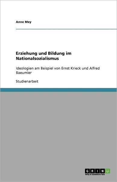 Cover for Mey · Erziehung und Bildung im Nationalso (Buch) [German edition] (2009)
