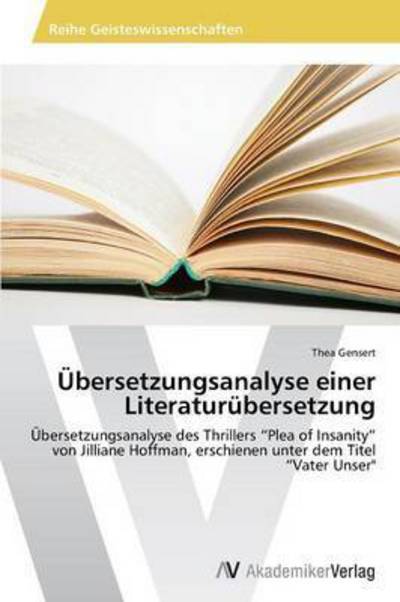 Cover for Gensert Thea · Ubersetzungsanalyse Einer Literaturubersetzung (Pocketbok) (2015)