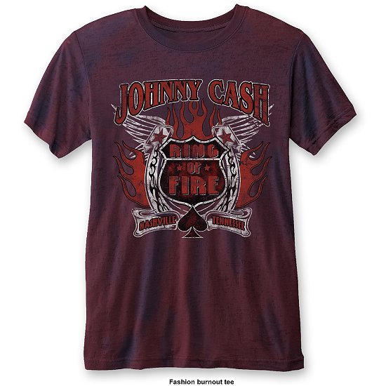 Johnny Cash Unisex T-Shirt: Ring of Fire (Burnout) - Johnny Cash - Produtos - Bravado - 5055979983422 - 