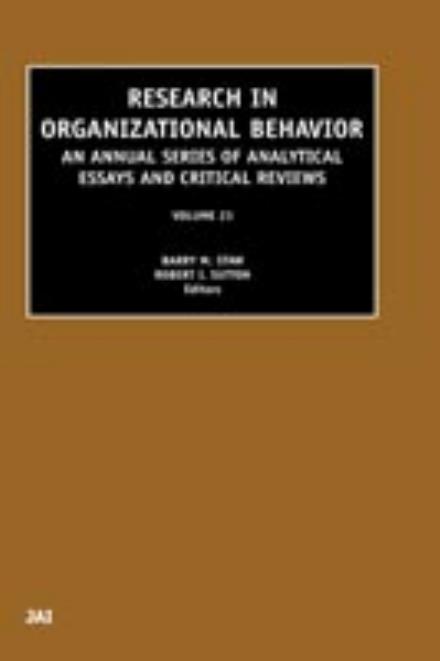 Cover for Barry Staw · Research in Organizational Behavior - Research in Organizational Behavior (Hardcover Book) (2001)