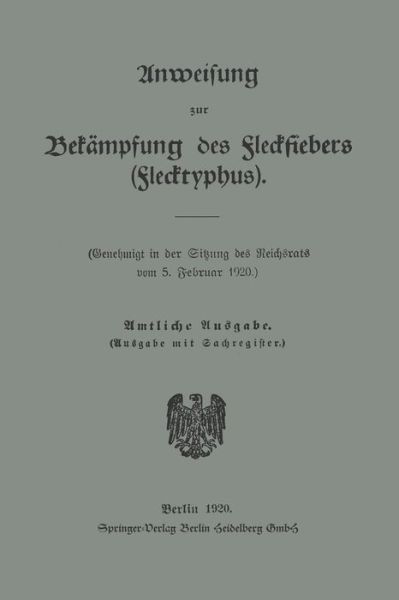 Cover for Sitzung Des Reichsrats · Anweisung Zur Bekampfung Des Fleckfiebers (Flecktyphus) (Paperback Book) [1920 edition] (1920)