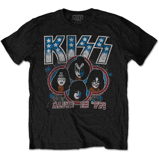 KISS Unisex T-Shirt: Alive In '77 - Kiss - Marchandise -  - 5056368646423 - 