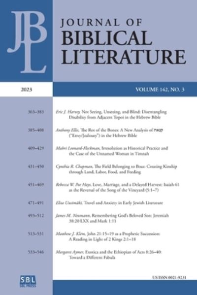 Cover for Susan E. Hylen · Journal of Biblical Literature 142.3 (Book) (2023)