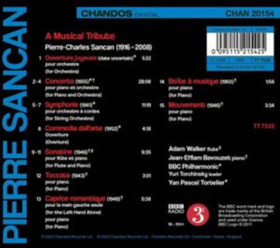 Pierre Sancan: a Musical Tribute - Bbc Philharmonic / Yan Pascal Tortelier / Jean-Efflam Bavouzet - Music - CHANDOS - 0095115215425 - May 5, 2023