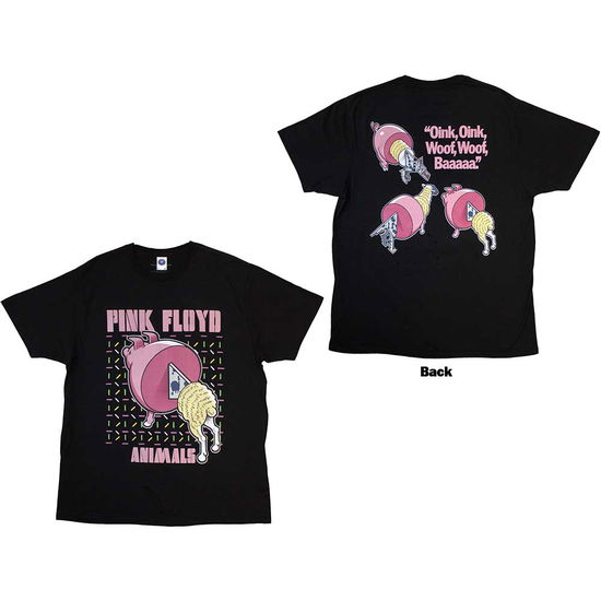 Pink Floyd Unisex T-Shirt: Animals Cartoons (Black) (Back Print) - Pink Floyd - Produtos - - 5056737273427 - 16 de agosto de 2024