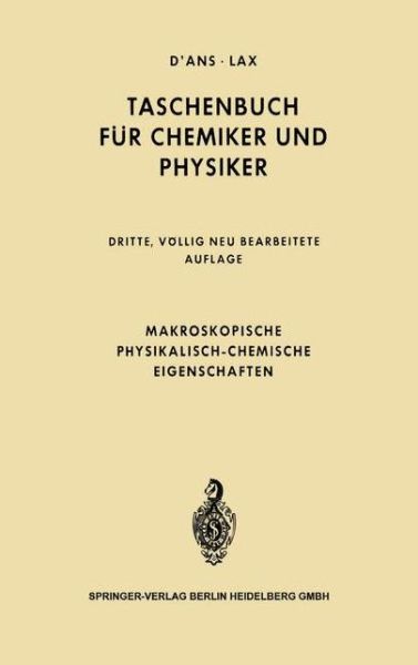 Cover for Jean D'ans · Makroskopische physikalisch-chemische Eigenschaften (Paperback Book) (1967)