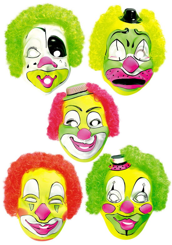 Maschera Clown In Plastica Con Capelli Fluo (Assortimento) - Carnival Toys 242 - Merchandise - Carnival Toys - 8004761002428 - 