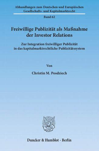 Cover for Posdziech · Freiwillige Publizität als Ma (Buch) (2012)