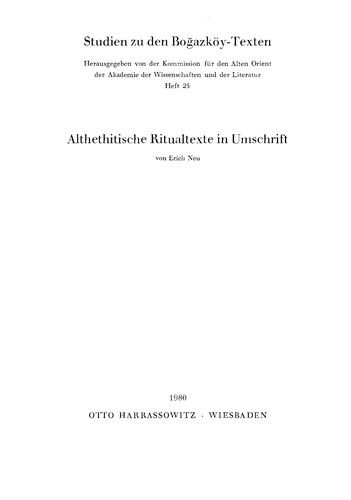 Cover for Neu · Althethitische Ritualtexte in Umsch (Bog)