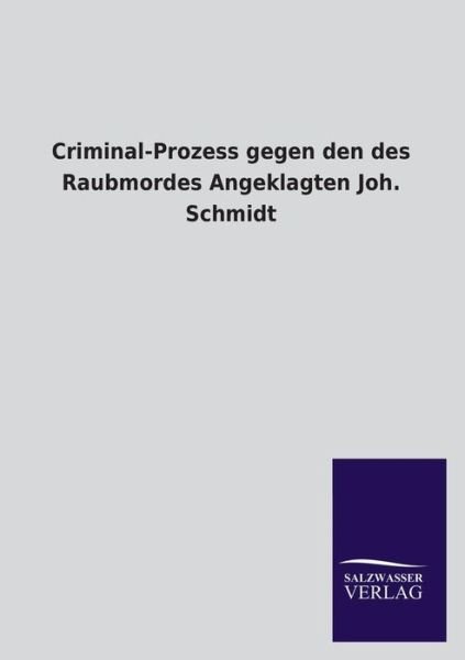 Cover for Ohne Autor · Criminal-prozess Gegen den Des Raubmordes Angeklagten Joh. Schmidt (Paperback Book) [German edition] (2013)