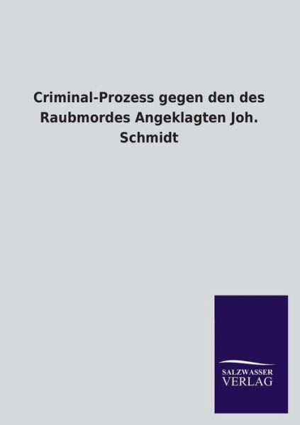 Cover for Ohne Autor · Criminal-prozess Gegen den Des Raubmordes Angeklagten Joh. Schmidt (Taschenbuch) [German edition] (2013)