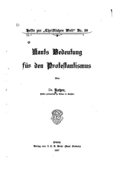 Cover for Ernst Katzer · Kants Bedeutung fur den Protestantismus (Paperback Book) (2016)