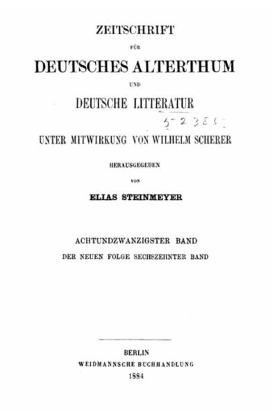 Cover for Elias Steinmeyer · Zeitschrift Fur Deutsches Altertum Und Deutsche Litteratur (Pocketbok) (2015)