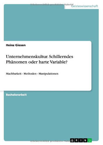 Unternehmenskultur - Schillernde - Giesen - Bücher - Grin Verlag Gmbh - 9783640989430 - 23. August 2011