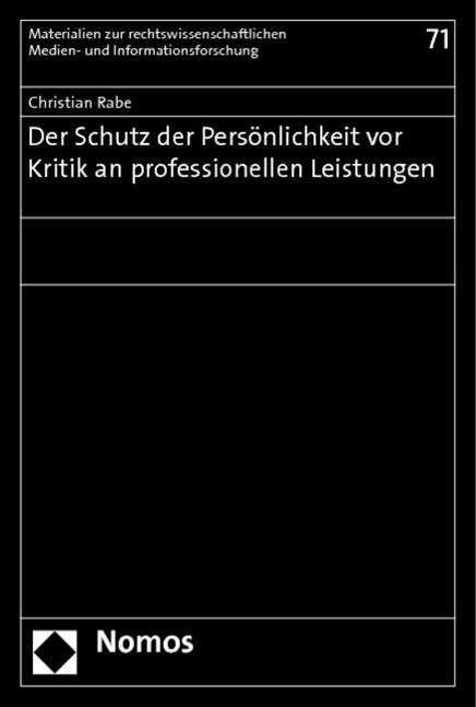 Cover for Rabe · Der Schutz der Persönlichkeit vor (Buch)