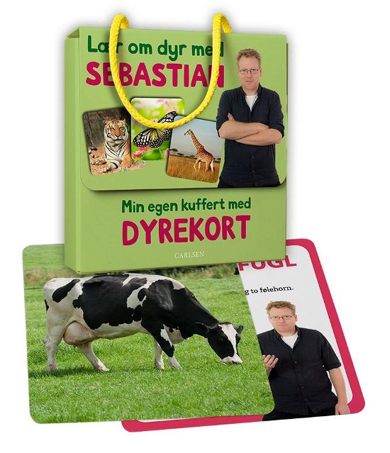 Cover for Sebastian Klein; Dansk Spildtid ApS · Min egen kuffert med dyrekort - Lær om dyr med Sebastian Klein (Cardboard Book) [1. Painos] (2018)