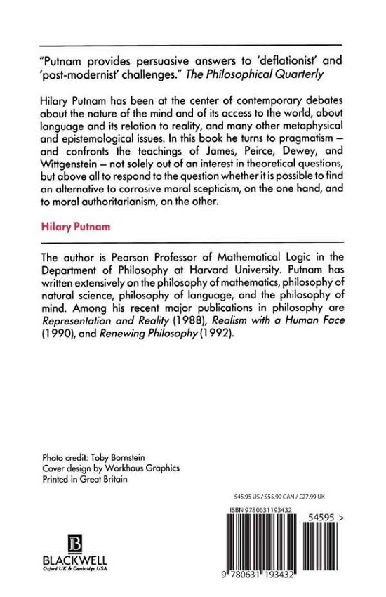 Cover for Putnam, Hilary (Harvard University) · Pragmatism: An Open Question (Paperback Book) (1994)