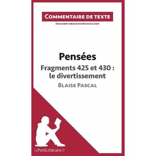 Cover for Natacha Cerf · Pensées de Blaise Pascal - Fragments 425 et 430 : le divertissement (Paperback Book) (2014)