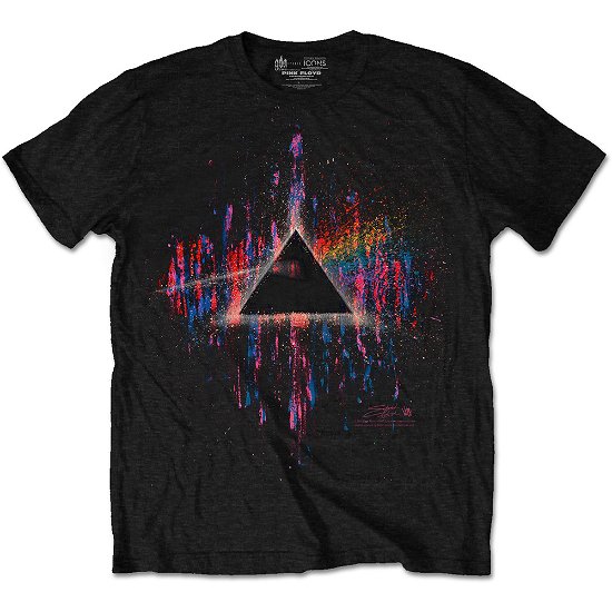 Pink Floyd Unisex T-Shirt: Dark Side of the Moon Pink Splatter - Pink Floyd - Produtos - Get Down Art - 5055979969433 - 12 de dezembro de 2016