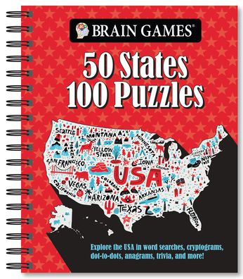 Cover for Ltd. Publications International · Brain Games - 50 States 100 Puzzles (Spiral Book) (2022)