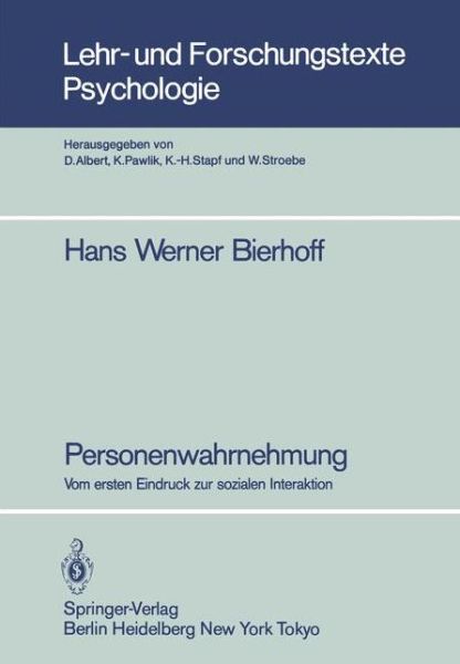 Cover for Hans-Werner Bierhoff · Personenwahrnehmung - Lehr- und Forschungstexte Psychologie (Taschenbuch) [German edition] (1986)