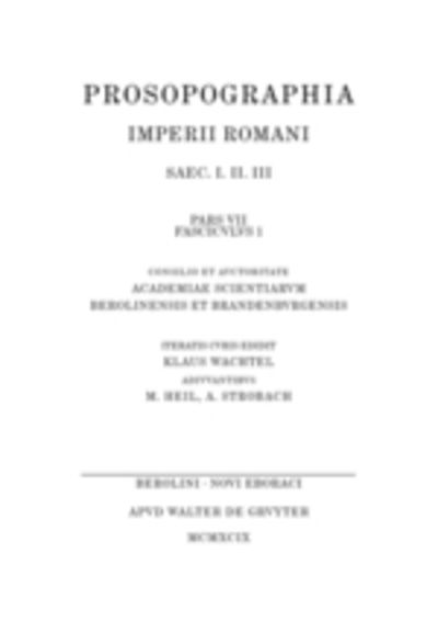 Cover for Klaus Wachtel · Prosopographia Imperii Romani (Paperback Book) (2000)