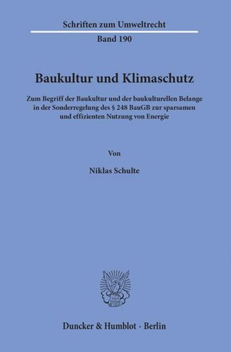 Cover for Schulte · Baukultur und Klimaschutz. (Book) (2019)