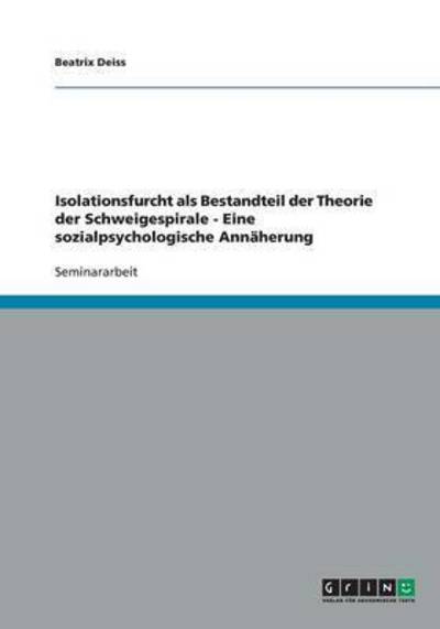 Cover for Deiss · Isolationsfurcht als Bestandteil (Buch) [German edition] (2013)