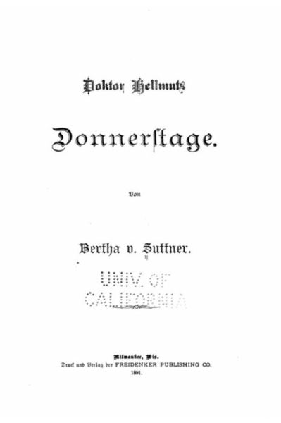 Cover for Bertha Von Suttner · Doktor Hellmuts Donnerstage (Paperback Bog) (2016)