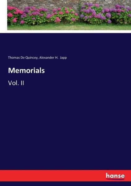 Cover for Thomas De Quincey · Memorials: Vol. II (Pocketbok) (2017)