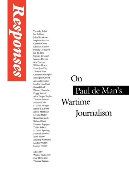 Cover for Paul De Man · Responses: On Paul de Man's Wartime Journalism (Paperback Book) (1988)