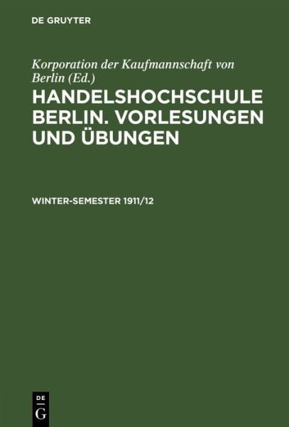 Cover for No Contributor · Winter-Semester 1911/12 (Hardcover bog) (2012)